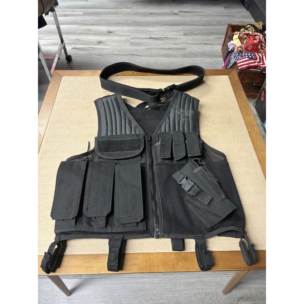 Dragon Tactical Gear Black Padded Shoulder Full Zip Vest See Measurements